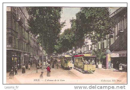 CPA - NICE - L'AVENUE DE LA GARE - N. D. - ANIMEE - CAFE - TRAMS - - Cafés, Hotels, Restaurants