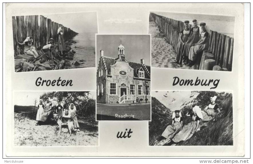 Domburg. Groeten. 5 Zichten. Raadhuis. Strand, Duinen, Zee. - Domburg