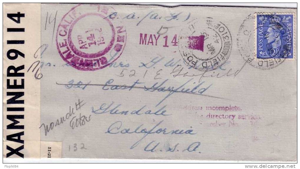 GRANDE BRETAGNE-FIELD POST OFFICE 310-15-3-1942 -CENSURE PC90-VERSO CACHET OVALE VIOLET THE ROYAL CANADIAN REGT HQ COMPA - Nigeria (...-1960)