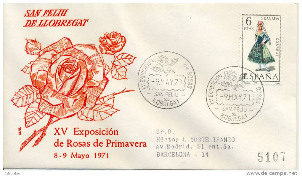 XV Exposición De Rosas 1971 Obliteration Rose, Recommande Espagne - Rosas