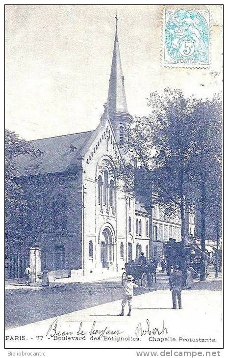 PARIS XVIIe - CPA Précurseur -BOULEVARD DES BATIGNOLLES - CHAPELLE PROTESTANTE - Distrito: 17