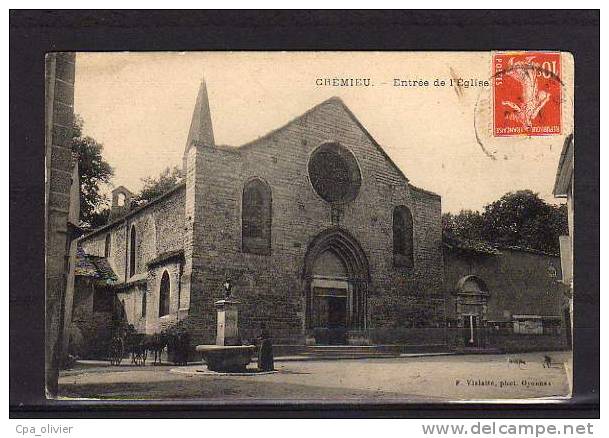 38 CREMIEU Eglise, Entrée, Place Animée, Fontaine, Attelage, Ed Vialatte, 1913 - Crémieu