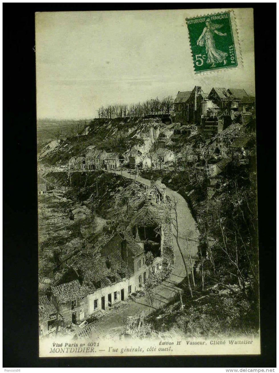 Montdidier - Vue Générale, Côté Ouest - Bombardement Guerre 14 18 - Timbre Non Oblitéré - Montdidier