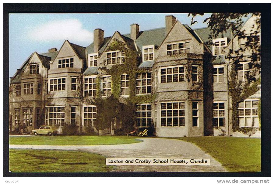 Postcard Mini Car Outside Laxton & Crosby School Houses Oundle Northampton Northamptonshire - Ref A98 - Northamptonshire