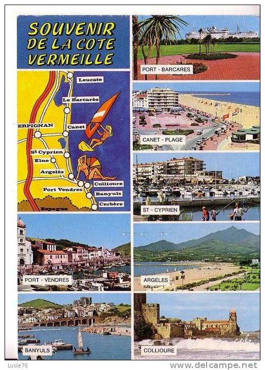 COTE DE VERMEILLE - 7 Vues : Port Barcares, Canet, St Cyprien, Port Vendres, Argelés, Banyuls, Collioure +  Carte - Languedoc-Roussillon