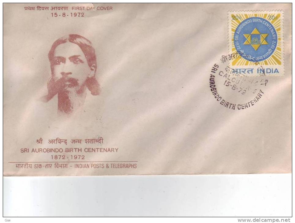 INDIA 1972 - FDC - Yvert 343 - Annullo Speciale - Sri Aurobindo - Briefe U. Dokumente