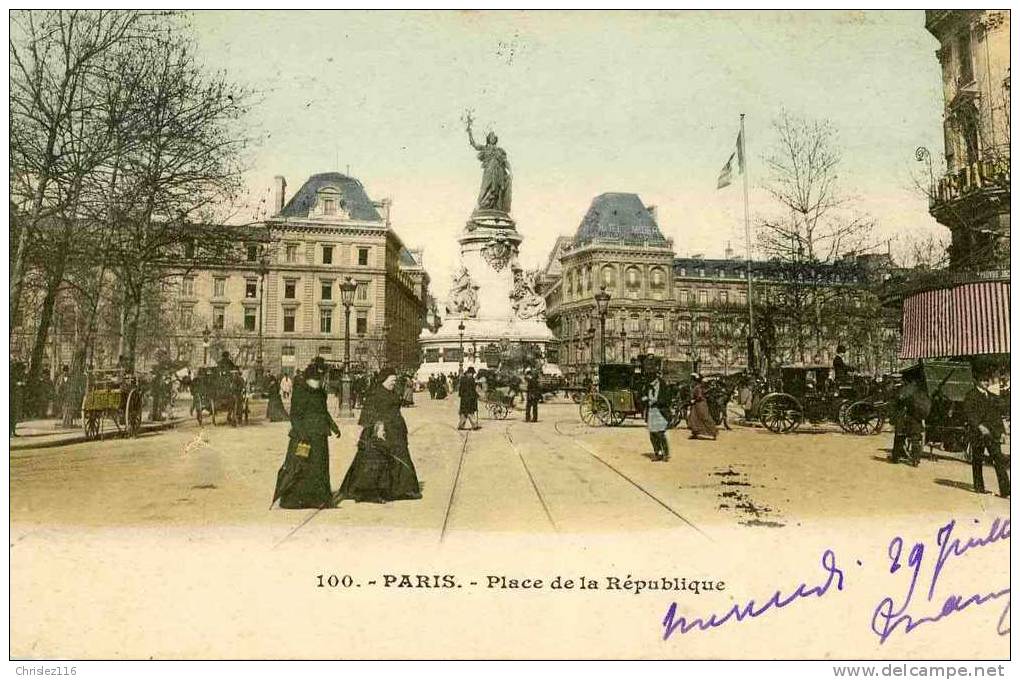 75 PARIS Place De La République  Joli Plan Animé Couleur  Précurseur  1903 - Arrondissement: 03
