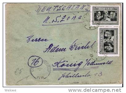 Pol127/  -POLEN -   Schauspieler 1947 Nach Bad König/Odw. US-Zensur FFM - Storia Postale