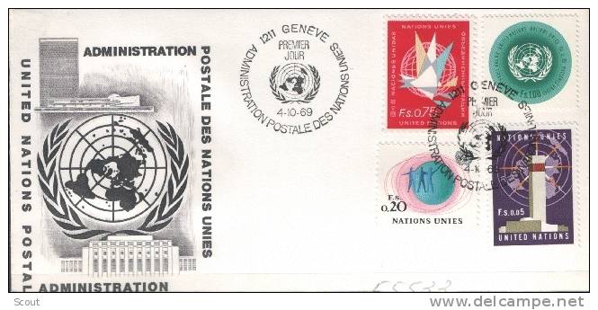 ONU GINEVRA - 1969 - SERIE ORDINARIA - YT 1/5-8-11-13 FDC - Lettres & Documents
