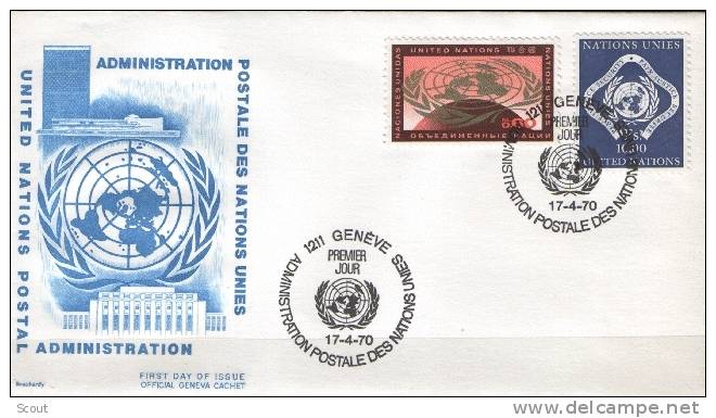 ONU GINEVRA - 1970 - SERIE ORDINARIA - YT 9-10 FDC - Brieven En Documenten