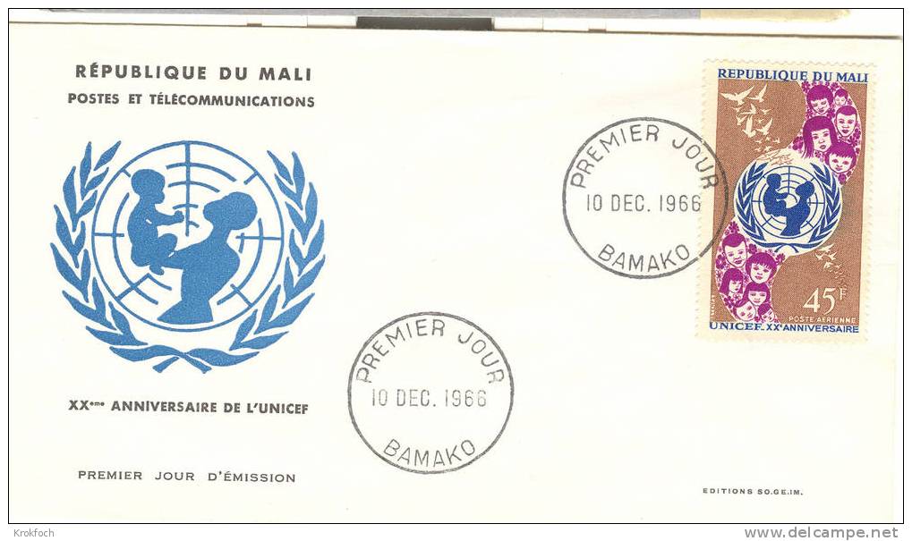 Unicef - FDC Mali Bamako 1966 - UNICEF