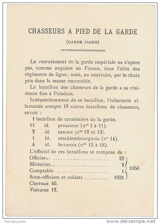 CHROMO - CHASSEURS A PIED DE LA GARDE - Uniformes