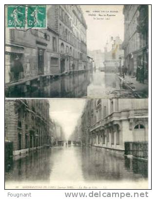 France:PARIS;Janvier 1910:INONDATIONS:2 Cartes:1:La Rue De Lille..2:Rue De Pontoise.AMBULANT:La Boissière à Paris.1910. - Inondations