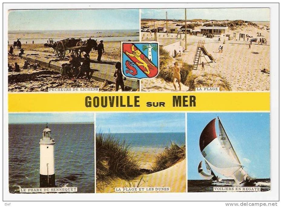 GOUVILLE-sur-Mer (Manche) Pêcheurs De Lichens, La Plage, Phare Du Sennequet, Dunes, Voiliers En Régate ;1976 ,B/ TB - Altri & Non Classificati