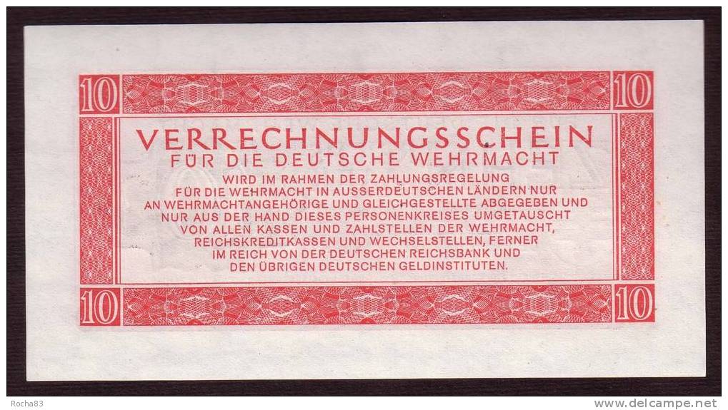 BILLET ALLEMAGNE - WEHRMACHT - 15 09 1944 - 10 Reichsmark - Pick M40 - Verrechnungsscheine - Dt. Wehrmacht