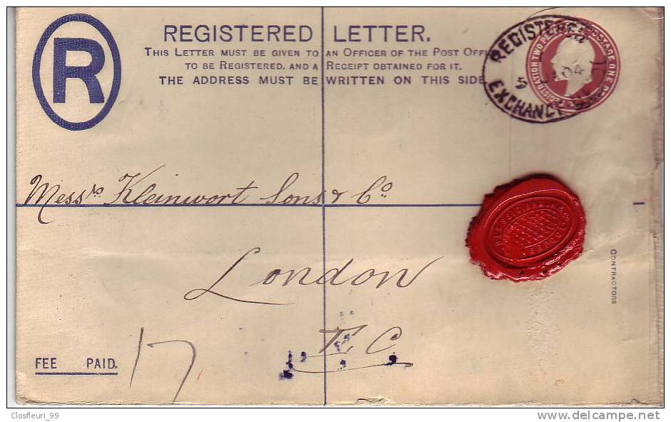 Entier - Entire Postal / Registered Letter With Quite Readable Wax Seal  /1904 - Lettres & Documents