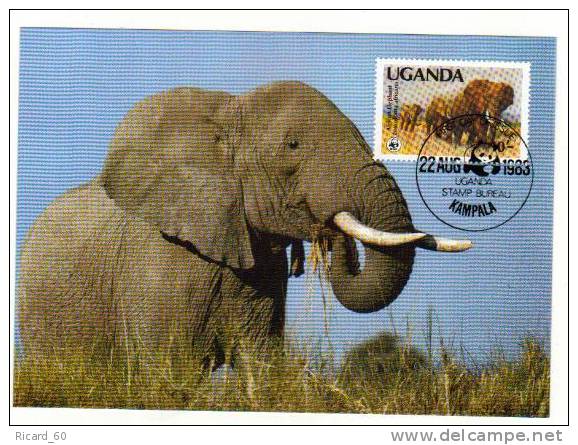Carte Postale 1er Jour De L'ouganda Wwf éléphants - Elefanti