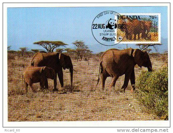 Carte Postale 1er Jour De L'ouganda Wwf éléphants - Uganda (1962-...)