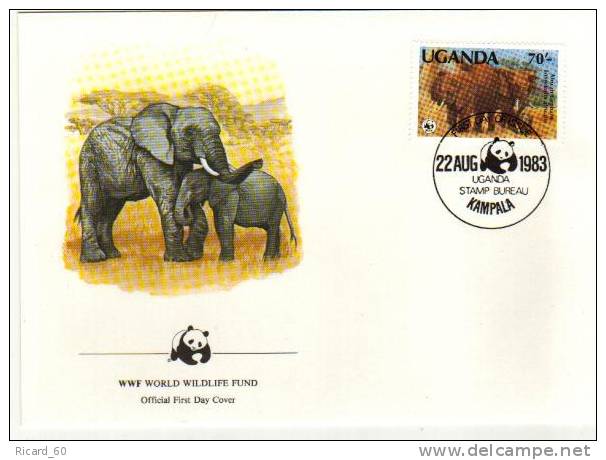 Enveloppe 1er Jour De L'ouganda Wwf éléphants - Ouganda (1962-...)