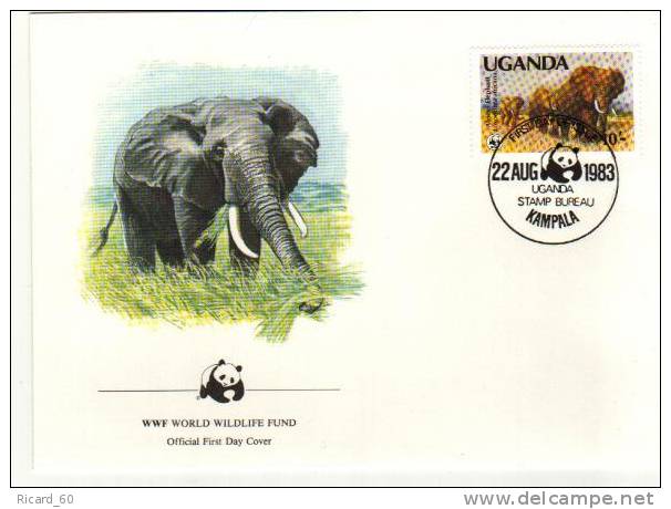 Enveloppe 1er Jour De L'ouganda Wwf éléphants - Uganda (1962-...)