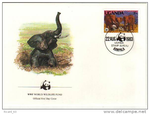 Enveloppe 1er Jour De L'ouganda Wwf éléphants - Uganda (1962-...)