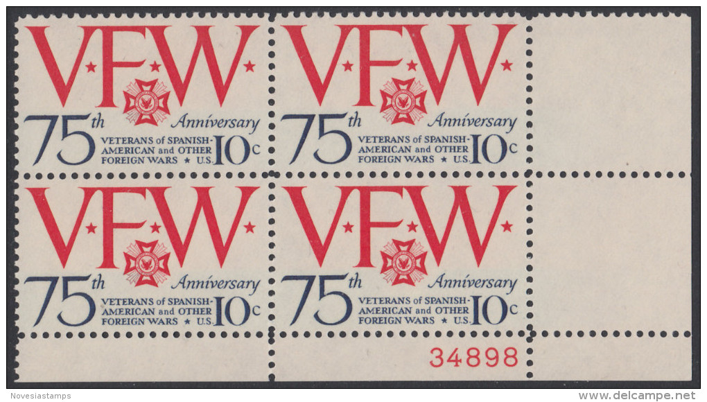 !a! USA Sc# 1525 MNH PLATEBLOCK (LR/34898) - Veterans Of Foreign Wars - Unused Stamps