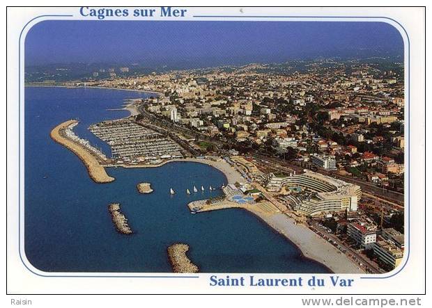 06 Saint Laurent Du Var Cagnes Sur Mer Vue Aérienne Port St-Laurent Route Du Bord De Mer Cagnes Au Fond  Belle CarteTBE - Saint-Laurent-du-Var