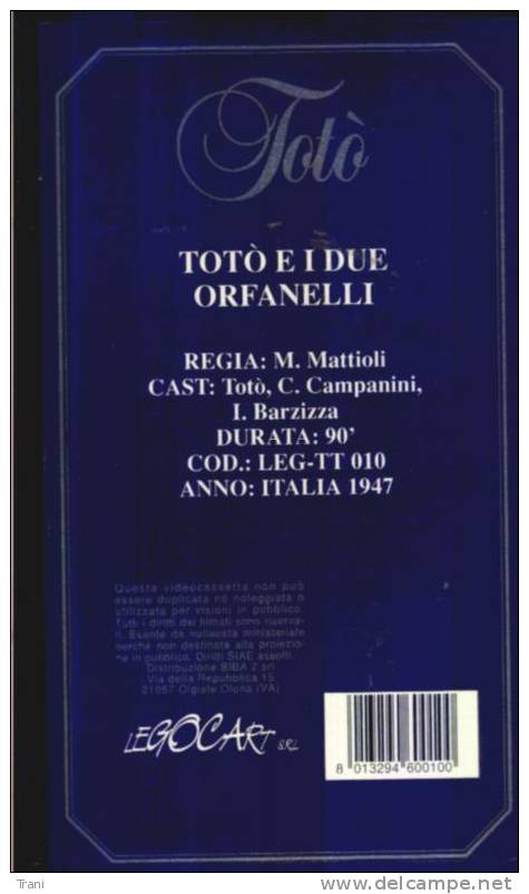 TOTO´ E I DUE ORFANELLI - VHS - Commedia