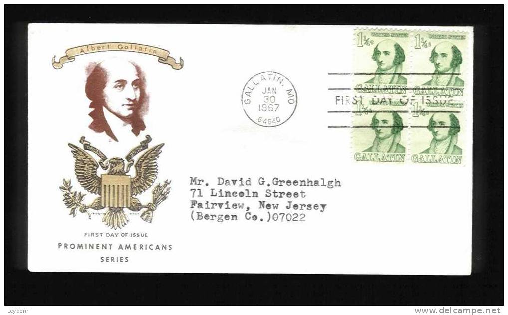 Albert Gallatin - Postmarked Gallatin, MO. Jan 30, 1967 - Block Of 4 - 1961-1970