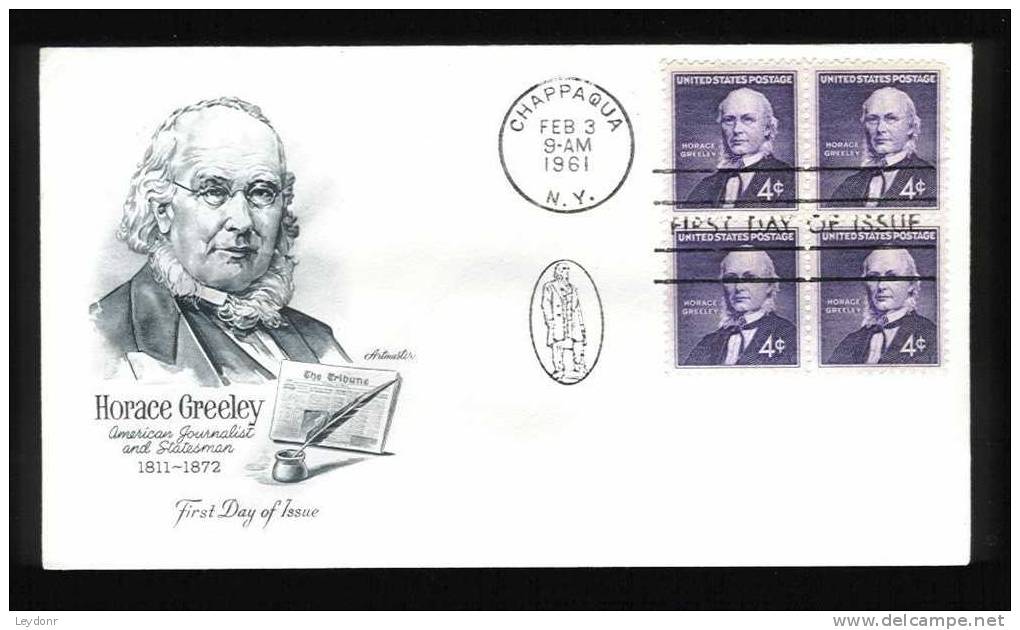 Horace Greeley - Chappaqua N.Y. Feb 3, 1961 - Block Of 4 - 1961-1970