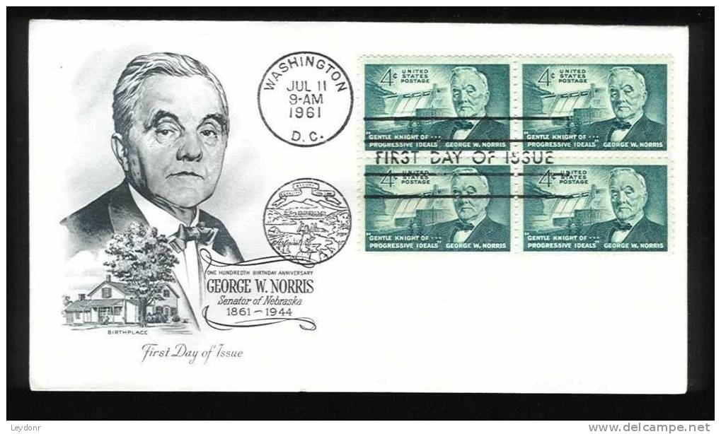 George W. Norris Senator Of Nebraska - Washington D.C. Jul 11, 1961 - Block Of 4 - 1961-1970