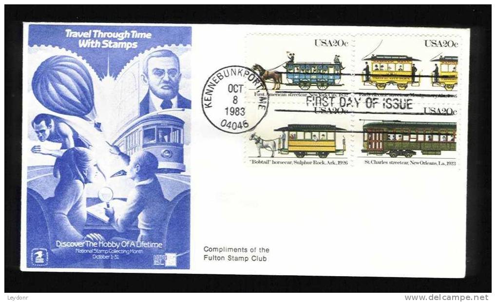 FDC Streetcars Block Of 4 Postmarked Kennebunkport, ME Oct 8, 1983 - Tram