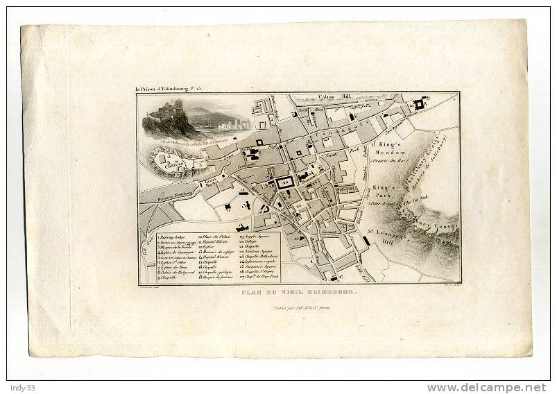 - PLAN DU VIEIL EDIMBOURG . GRAVURE SUR ACIER DU XIXe S. - Topographical Maps