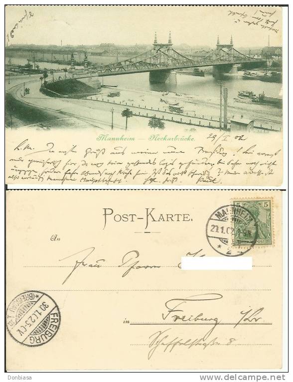 Mannheim - Neckarbrucke. Postcard Travelled On 29/01/1902 (cars, Boat) - Mannheim