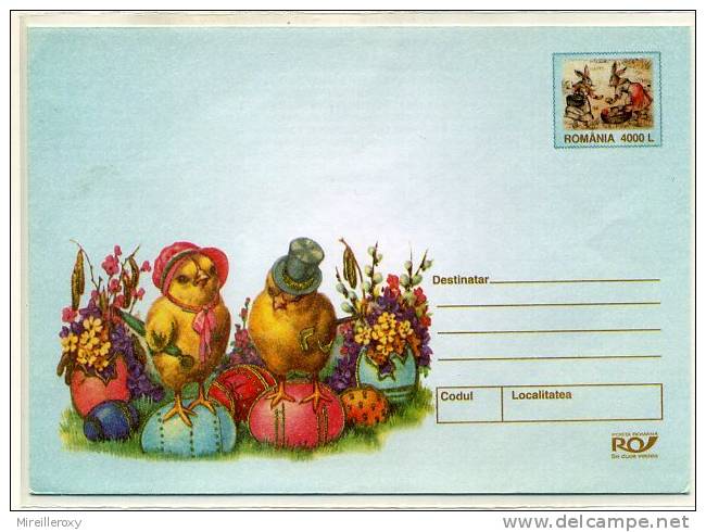 ENTIER POSTAL STATIONERY ROUMANIE LAPIN POUSSIN OEUF DECORE PÂQUES - Farm