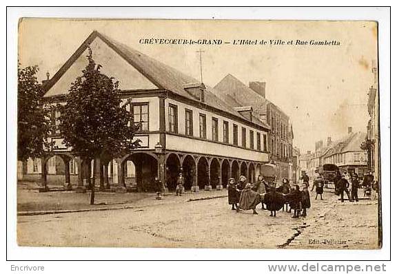 Cpa CREVECOEUR Le Grand  Hotel De Ville Rue Gambetta  Ronde D´enfants  Ed Pelletier CPI - Crevecoeur Le Grand