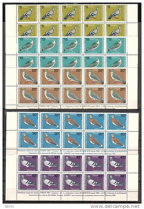 BULGARIE - 1984 - Pigeons - 5v - PF Du 10 Tim** Avec Milesims - Palomas, Tórtolas