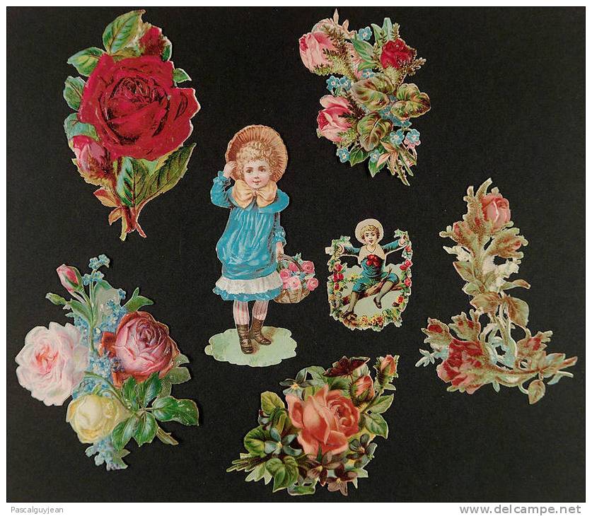 7 DECOUPIS ANCIENS ENFANTS + FLEURS - DIE CUT - Kinder