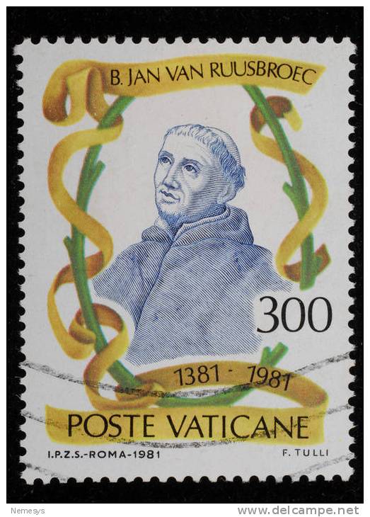 1981 6° CENT MORTE BEATO JAN VAN RUUSBROEC 300L. USATO (SASS 695) - Used Stamps