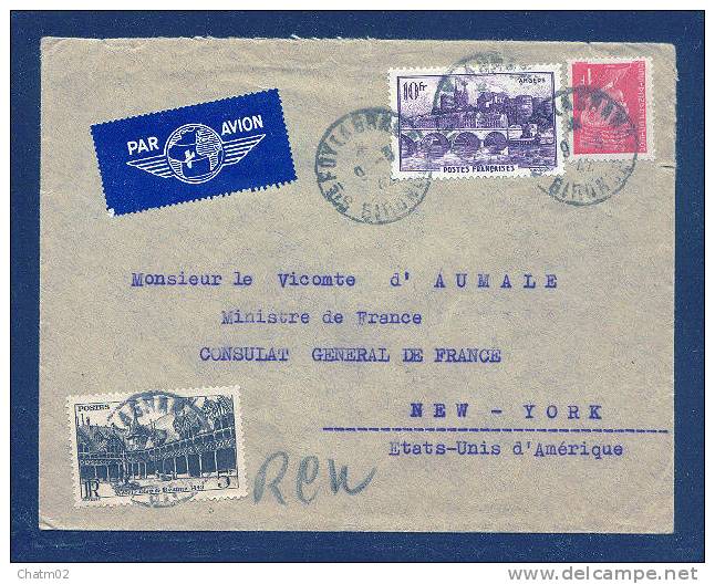 Lettre Avion >>> U.S.A./ Ste FOY LA GRANDE 09.03.1942 / Affr. 1Fpetain - 10Fangers - 5Fbeaune / - 1921-1960: Période Moderne