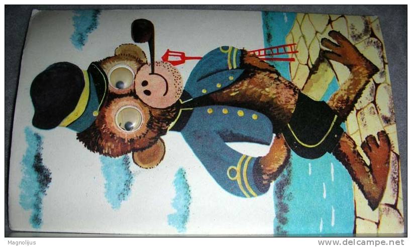 Animals,Human Situation,Monkey,With Moving Eyes,Sailor,Pipe,postcard - Apen
