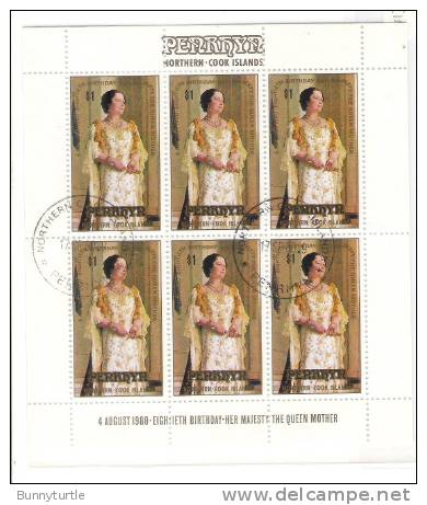 Penrhyn Island 1980 Queen Mother Elizabeth 80th Birthday Blk Of 6 Used - Penrhyn