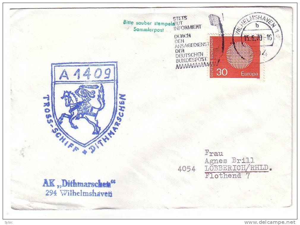ALLEMAGNE - Lettre 1970 - Yvert 494 - Briefe U. Dokumente