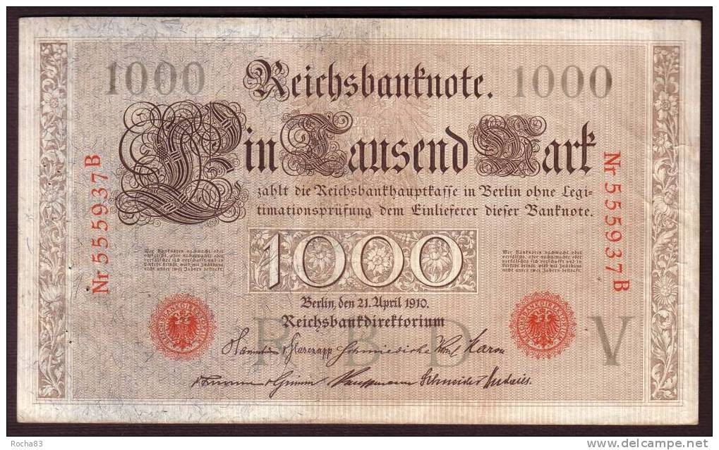 BILLETS ALLEMAGNE - Reichsbankdirektorium - 1.000 Mark - Du 21 04 1910 - Pick 44a - 1000 Mark