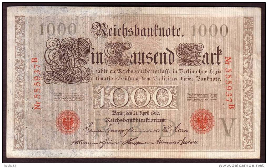 BILLETS ALLEMAGNE - Reichsbankdirektorium - 1.000 Mark - Du 21 04 1910 - Pick 44a - 1.000 Mark