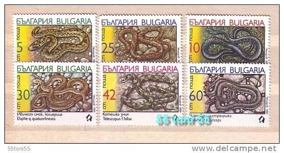 1989 Reptiles - SNAKES (Serpents) 6v – MNH  Bulgaria /Bulgarie - Serpents