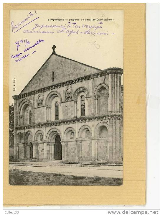 17 - Surgères - Façade De L'Eglise - CPA 1908 - Ed Côte Sans N° - Surgères