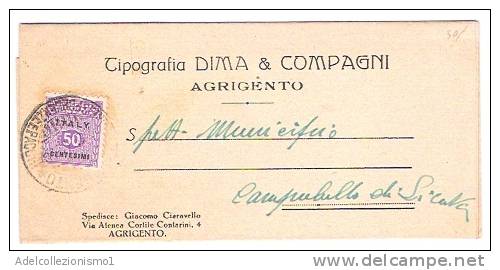 3908)lettera Con 50c Amm Lire Da Agrigento A Campobello Di Licata Il 11-8-1944 - Marcophilia