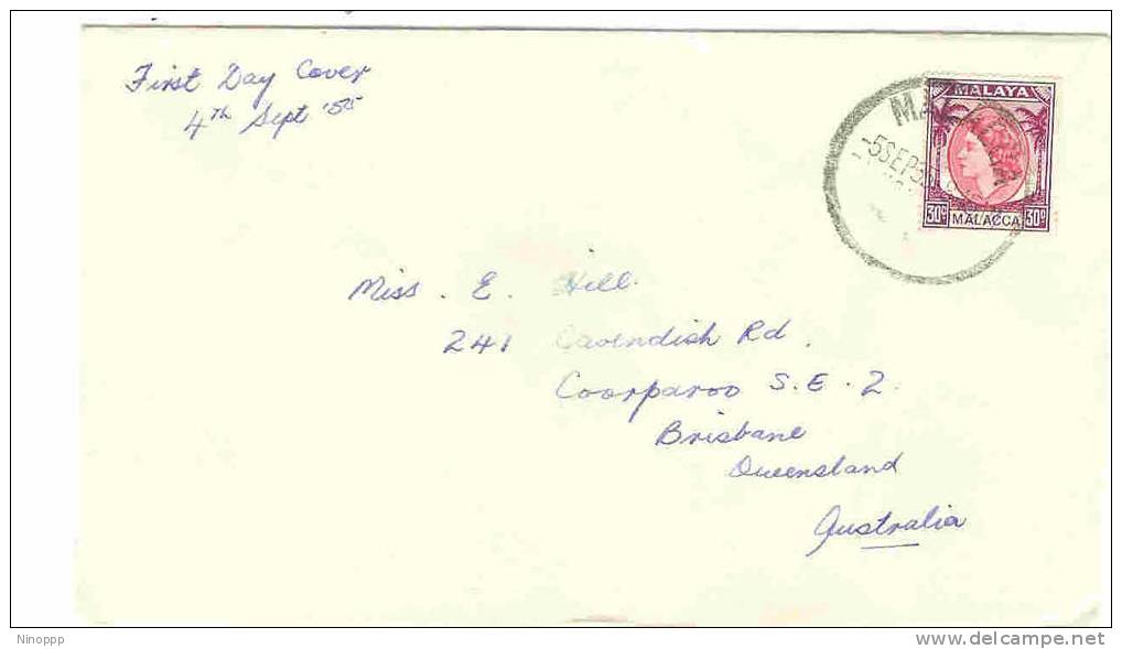 Malacca-1955 30c QE II On Cover - Malaysia (1964-...)