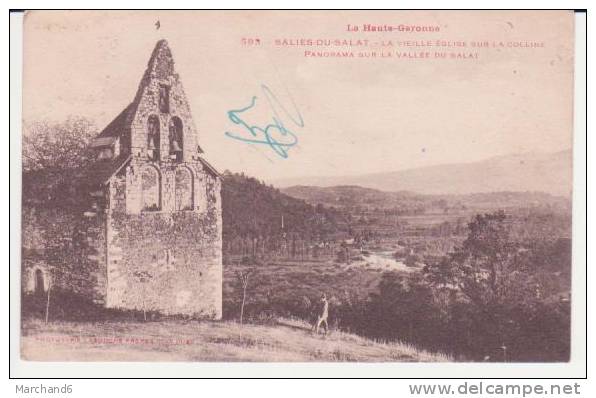 HAUTE GARONNE . SALIES DU SALAT . LA VIEILLE EGLISE SUR LA COLLINE PANORAMA SUR LA VALLEE DU SALAT - Salies-du-Salat